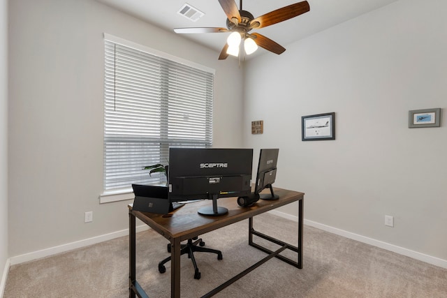 10005 Red Beadtree Pl, Conroe, TX 77385 - carpeted office space with baseboards and a ceiling fan