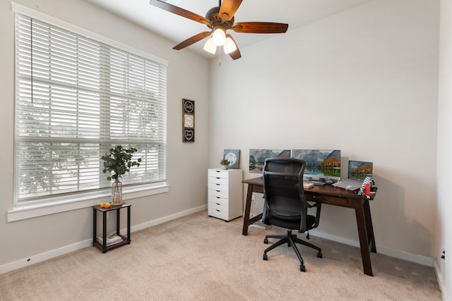 10005 Red Beadtree Pl, Conroe, TX 77385 - carpeted office space featuring a ceiling fan and baseboards