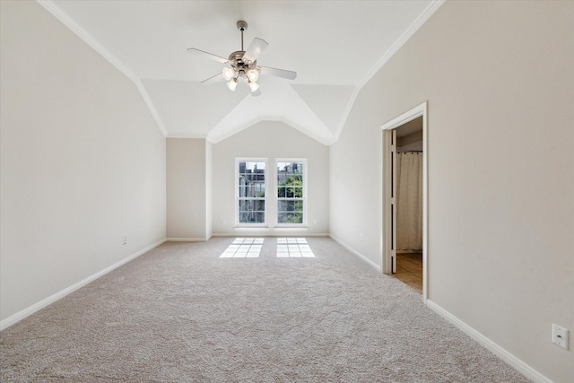 1606 Sutton St, Houston, TX 77006 - spare room featuring light carpet, a ceiling fan, crown molding, and lofted ceiling