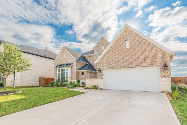 3239 Caney Dr, Katy, TX 77493 - view of front facade with stone siding, driveway, brick siding, and an attached garage