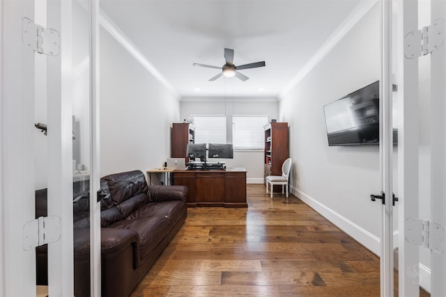 3239 Caney Dr, Katy, TX 77493 - living room featuring a ceiling fan, dark wood-style flooring, crown molding, and french doors