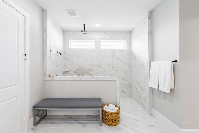 3239 Caney Dr, Katy, TX 77493 - bathroom with marble look tile flooring and a marble finish shower