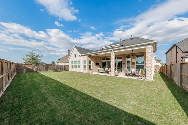 3239 Caney Dr, Katy, TX 77493 - rear view of property with brick siding, a patio, a fenced backyard, and roof with shingles