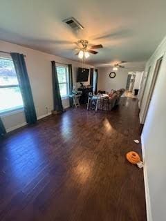 701 Lee Ave, Anahuac, TX 77514 - living room featuring ceiling fan and wood finished floors