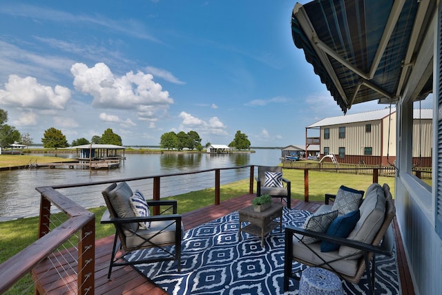 20559 Red Bud Ct, Thornton, TX 76687 - wooden deck with a water view, a lawn, and an outdoor living space