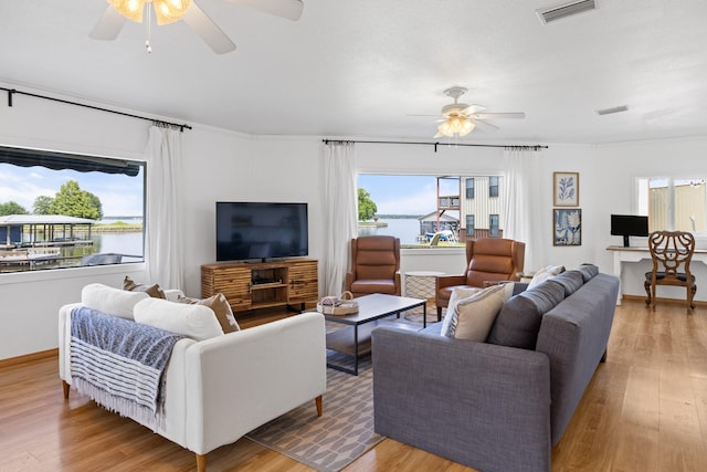20559 Red Bud Ct, Thornton, TX 76687 - living area featuring a ceiling fan, healthy amount of natural light, and light wood-style floors