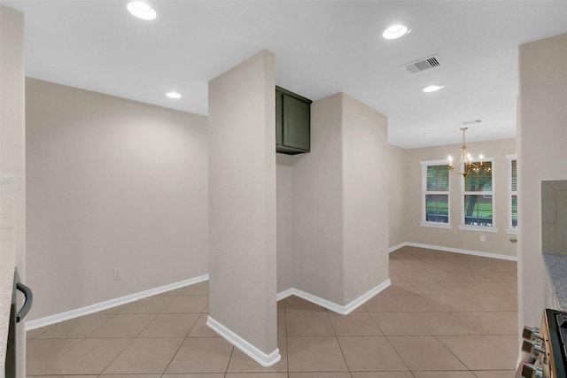 10143 Rose Willow Ln, Brookshire, TX 77423 - corridor featuring light tile patterned floors, a chandelier, and recessed lighting