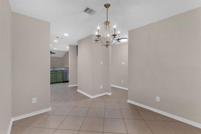 10143 Rose Willow Ln, Brookshire, TX 77423 - unfurnished room with a chandelier, light tile patterned floors, and recessed lighting