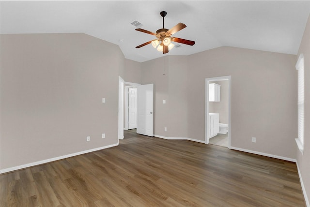 10143 Rose Willow Ln, Brookshire, TX 77423 - empty room with ceiling fan, vaulted ceiling, and wood finished floors