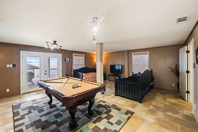374 W Lake Shore Dr, Livingston, TX 77351 - recreation room featuring pool table, healthy amount of natural light, and french doors