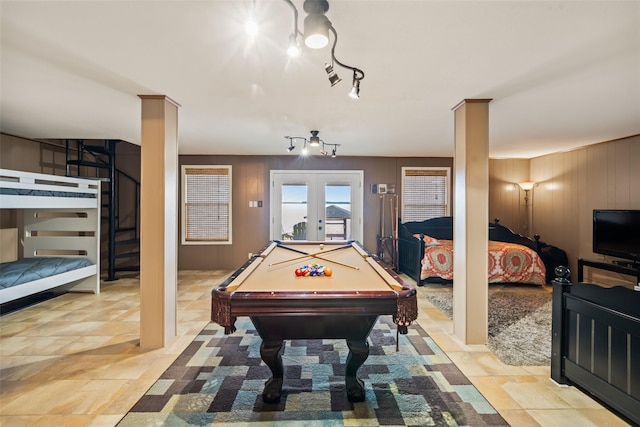 374 W Lake Shore Dr, Livingston, TX 77351 - recreation room with french doors, billiards, and wooden walls
