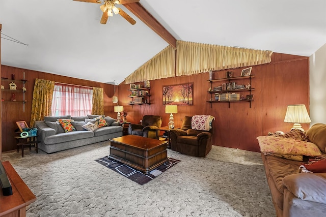 13922 Ambrose St, Houston, TX 77045 - carpeted living room featuring a ceiling fan and wooden walls