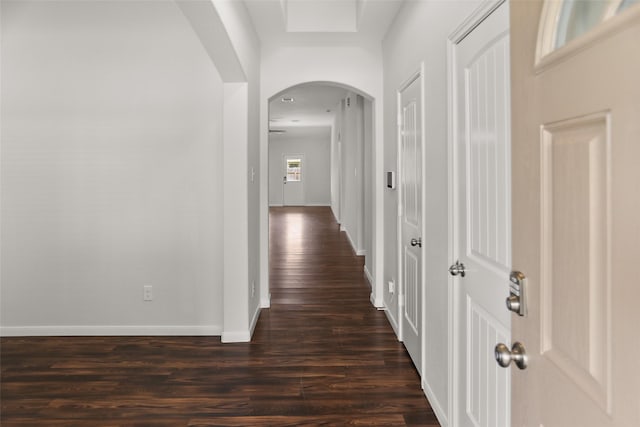 23753 Briar Tree Dr, Porter, TX 77365 - hall with arched walkways and dark wood finished floors