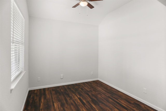 23753 Briar Tree Dr, Porter, TX 77365 - unfurnished room with ceiling fan, dark wood finished floors, and lofted ceiling