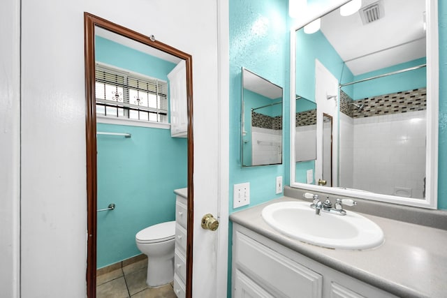 6102 S Briar Bayou Dr, Houston, TX 77072 - full bathroom featuring vanity, tiled shower, and tile patterned floors