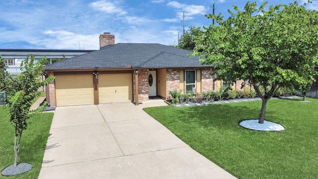 6102 S Briar Bayou Dr, Houston, TX 77072 - ranch-style home with a garage, a shingled roof, concrete driveway, brick siding, and a front lawn