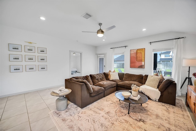 3330 Dagostino Creek Dr, Katy, TX 77494 - living room featuring ceiling fan, tile patterned floors, and recessed lighting