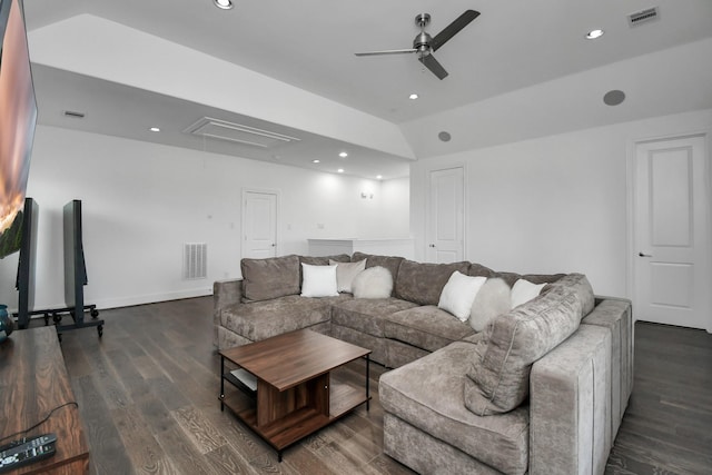 3302 Timbergrove Heights St, Houston, TX 77008 - living area featuring attic access, ceiling fan, wood finished floors, lofted ceiling, and recessed lighting