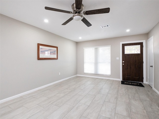 3215 Soway St, Houston, TX 77080 - foyer entrance featuring a ceiling fan, healthy amount of natural light, and recessed lighting