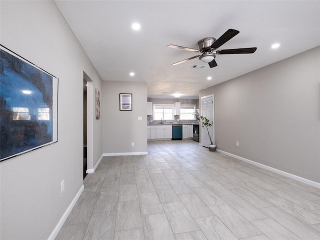 3215 Soway St, Houston, TX 77080 - unfurnished living room featuring ceiling fan and recessed lighting