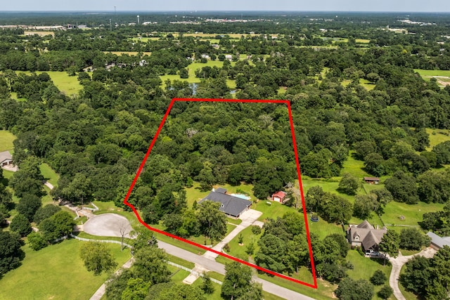 32210 Mink Creek Ct, Magnolia, TX 77355 - aerial view of property's location with property boundaries highlighted and a forest