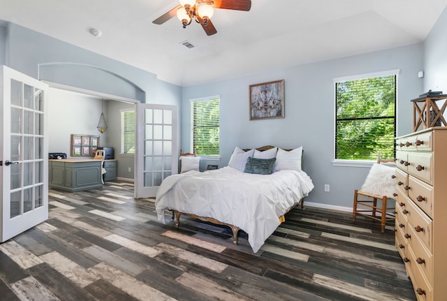 32210 Mink Creek Ct, Magnolia, TX 77355 - bedroom featuring french doors, wood finished floors, and ceiling fan