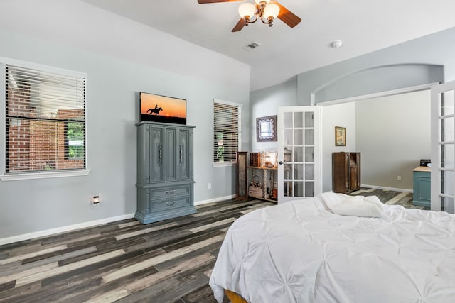 32210 Mink Creek Ct, Magnolia, TX 77355 - bedroom featuring dark wood finished floors, multiple windows, french doors, and ceiling fan