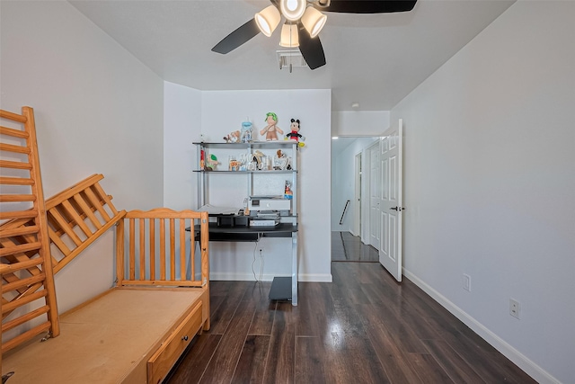 14212 Rocky Briar Ln, Rosharon, TX 77583 - home office featuring dark wood-type flooring and ceiling fan