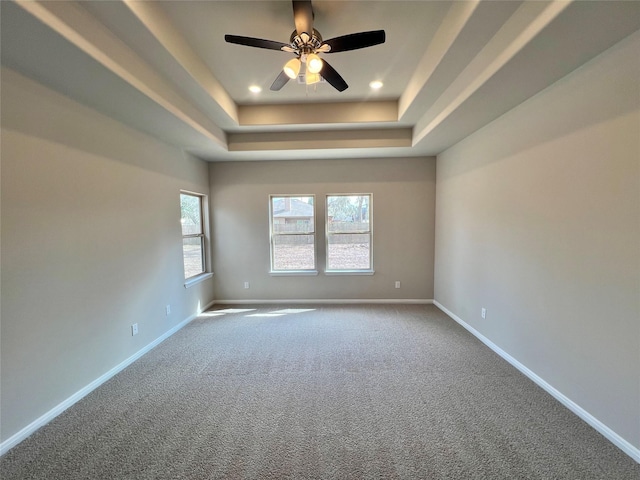 5 Seminole Ct, West Columbia, TX 77486 - unfurnished room featuring a raised ceiling, carpet flooring, recessed lighting, and ceiling fan