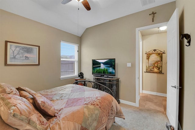 5702 Silverthorn Glen Dr, Spring, TX 77379 - bedroom with light carpet, a ceiling fan, and lofted ceiling