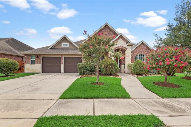 18135 Berry Garden Ln, Spring, TX 77379 - traditional-style home featuring brick siding, a front lawn, driveway, and a garage
