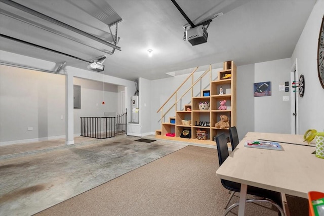18135 Berry Garden Ln, Spring, TX 77379 - office with a garage, unfinished concrete floors, water heater, and electric panel