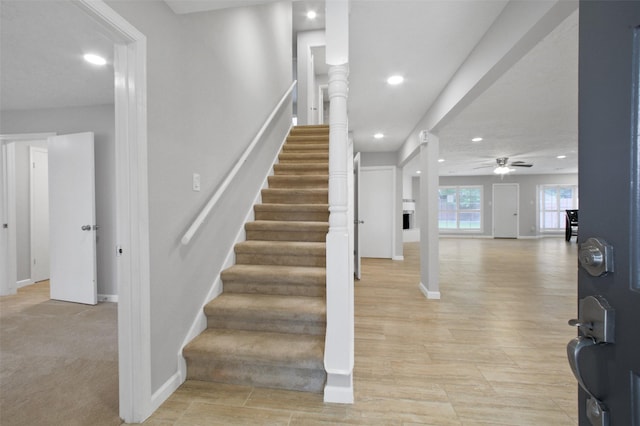 15815 Baytree Dr, Houston, TX 77070 - stairs with a ceiling fan and recessed lighting