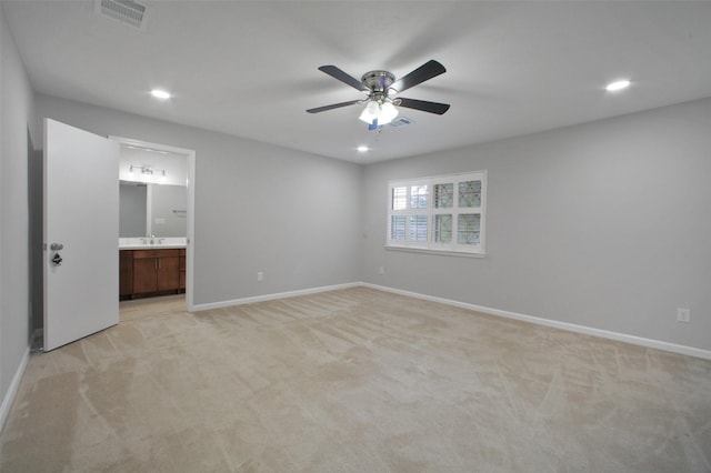 15815 Baytree Dr, Houston, TX 77070 - unfurnished bedroom with light carpet, recessed lighting, ensuite bath, and ceiling fan
