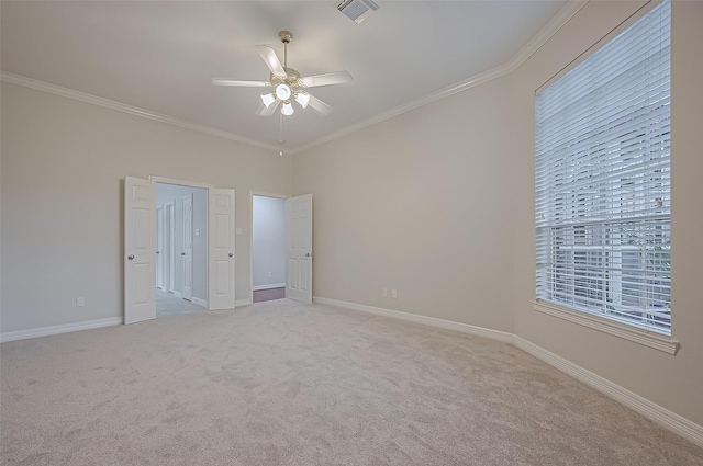 1902 Rosebay Ct, Sugar Land, TX 77479 - unfurnished bedroom with ornamental molding, light colored carpet, and ceiling fan