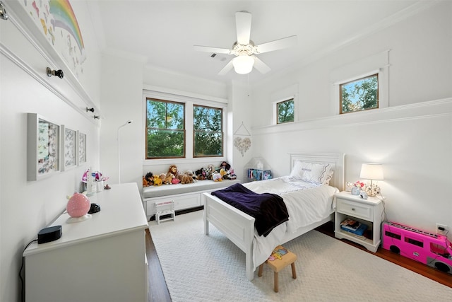829 Ralfallen St, Houston, TX 77008 - bedroom featuring multiple windows, crown molding, and ceiling fan