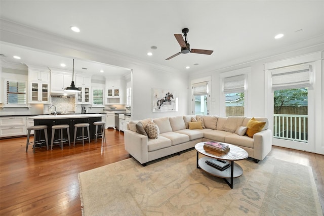 829 Ralfallen St, Houston, TX 77008 - living room with ceiling fan, plenty of natural light, hardwood / wood-style flooring, and recessed lighting