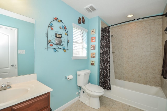 22218 Woodseem Ct, Katy, TX 77449 - bathroom with vanity, tile patterned flooring, and shower / bath combo with shower curtain