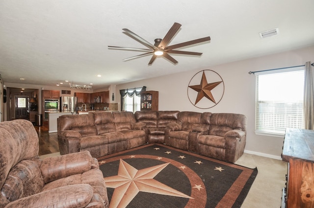 22218 Woodseem Ct, Katy, TX 77449 - living area with a ceiling fan and recessed lighting