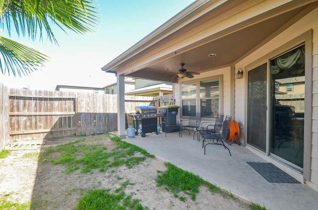 22218 Woodseem Ct, Katy, TX 77449 - view of patio with grilling area and ceiling fan