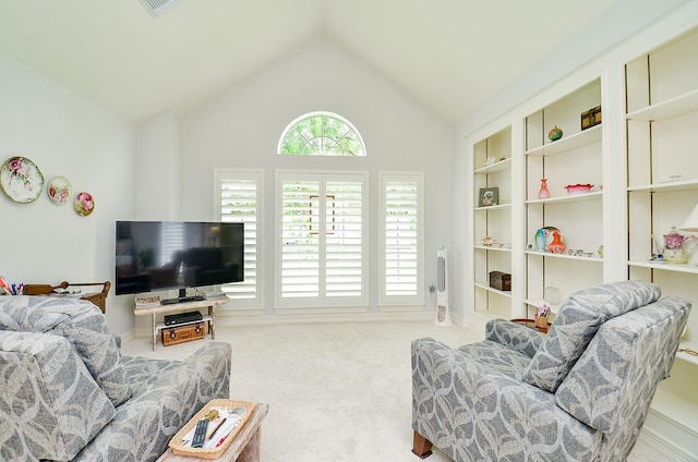 2014 Shadow Forest Dr, Katy, TX 77494 - living room featuring lofted ceiling and carpet flooring