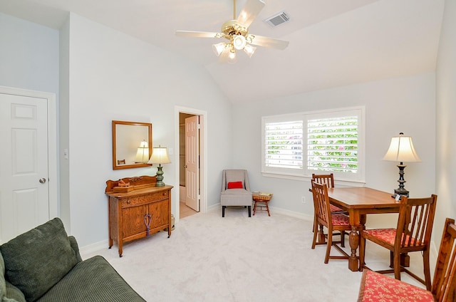 2014 Shadow Forest Dr, Katy, TX 77494 - office space featuring a ceiling fan, lofted ceiling, and light carpet
