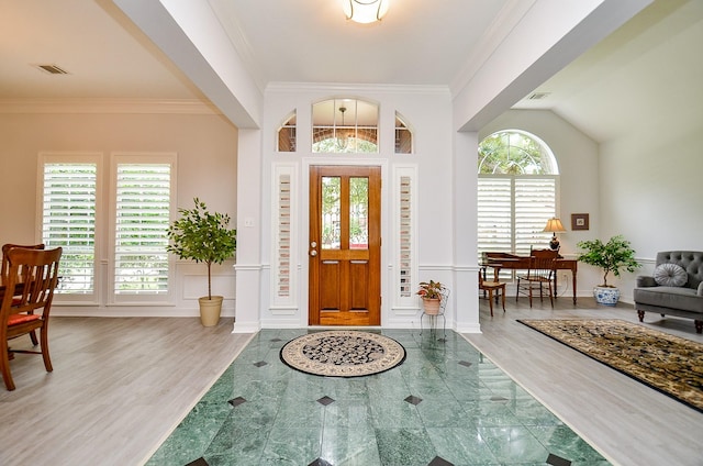 2014 Shadow Forest Dr, Katy, TX 77494 - foyer entrance featuring wood finished floors and ornamental molding