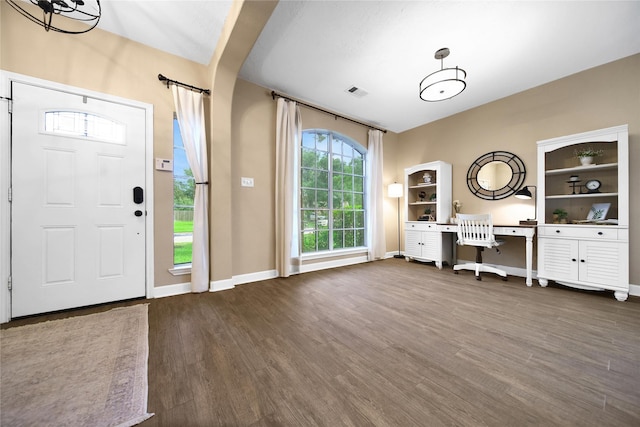 18219 Water Mill Dr, Cypress, TX 77429 - foyer with dark wood-style floors and baseboards