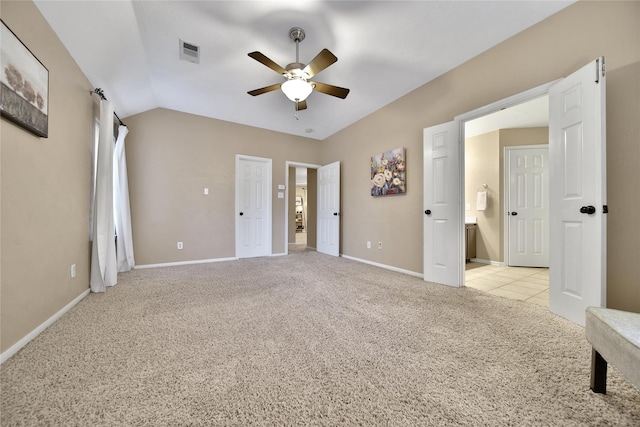 18219 Water Mill Dr, Cypress, TX 77429 - unfurnished bedroom featuring light carpet, a ceiling fan, and vaulted ceiling