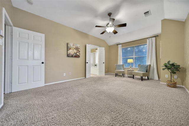 18219 Water Mill Dr, Cypress, TX 77429 - sitting room featuring ceiling fan, lofted ceiling, and carpet floors
