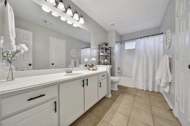 18219 Water Mill Dr, Cypress, TX 77429 - bathroom with vanity, shower / tub combo, and tile patterned flooring