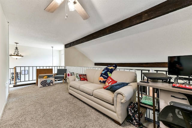3510 Ledgestone Dr, Houston, TX 77059 - carpeted living room with a ceiling fan and a textured ceiling