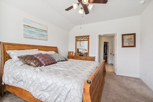 21015 Echo Manor Dr, Hockley, TX 77447 - bedroom with light carpet, vaulted ceiling, and ceiling fan