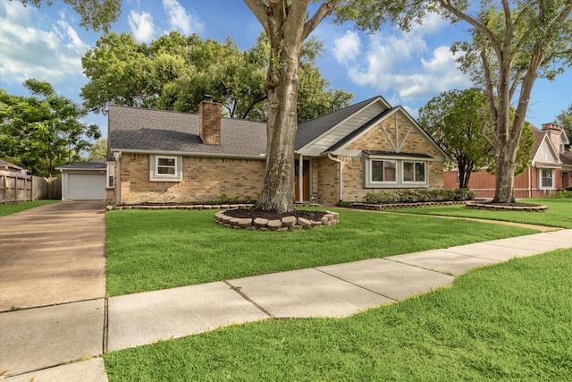 16217 Singapore Ln, Jersey Village, TX 77040 - ranch-style house with brick siding, a chimney, and roof with shingles
